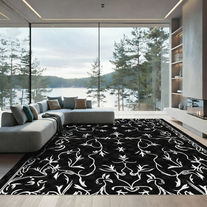 White Vine Scroll Damask Rug