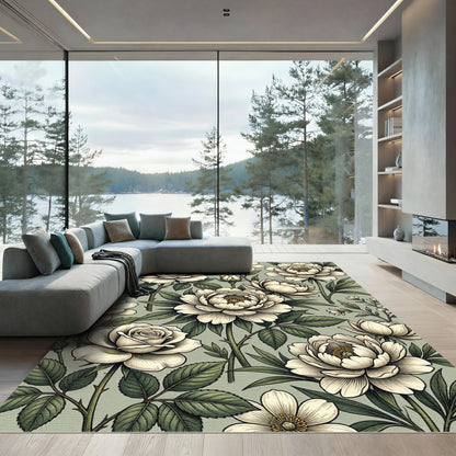 Vintage Sage Cream Botanical Floral Rug