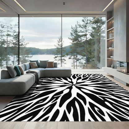 Black White Radial Abstract Zebra Stripes Rug