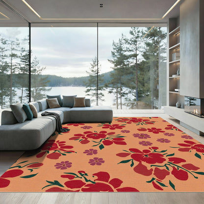 Crimson Red Floral Sprigs Rug