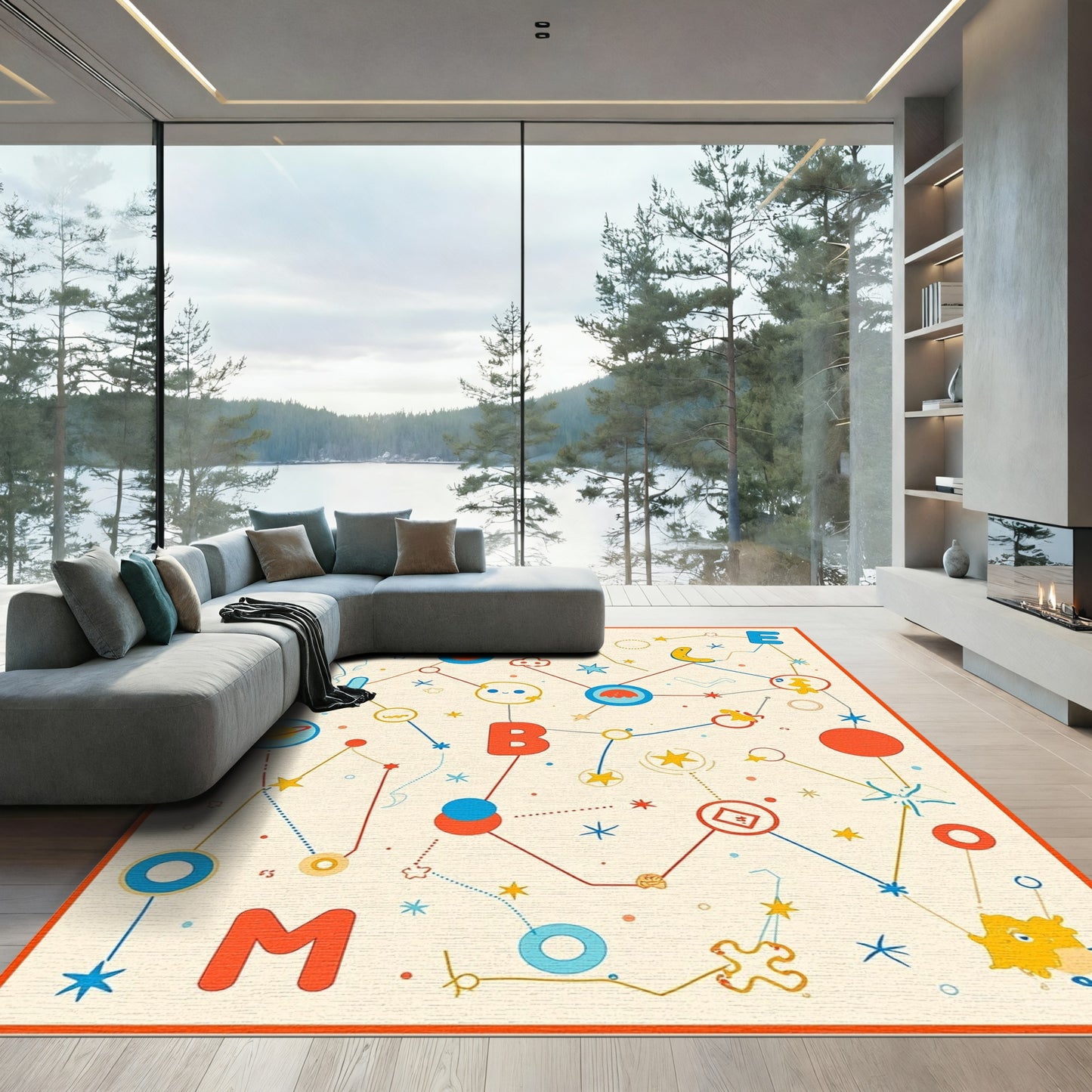 Whimsical Cosmic Alphabet Constellation Rug