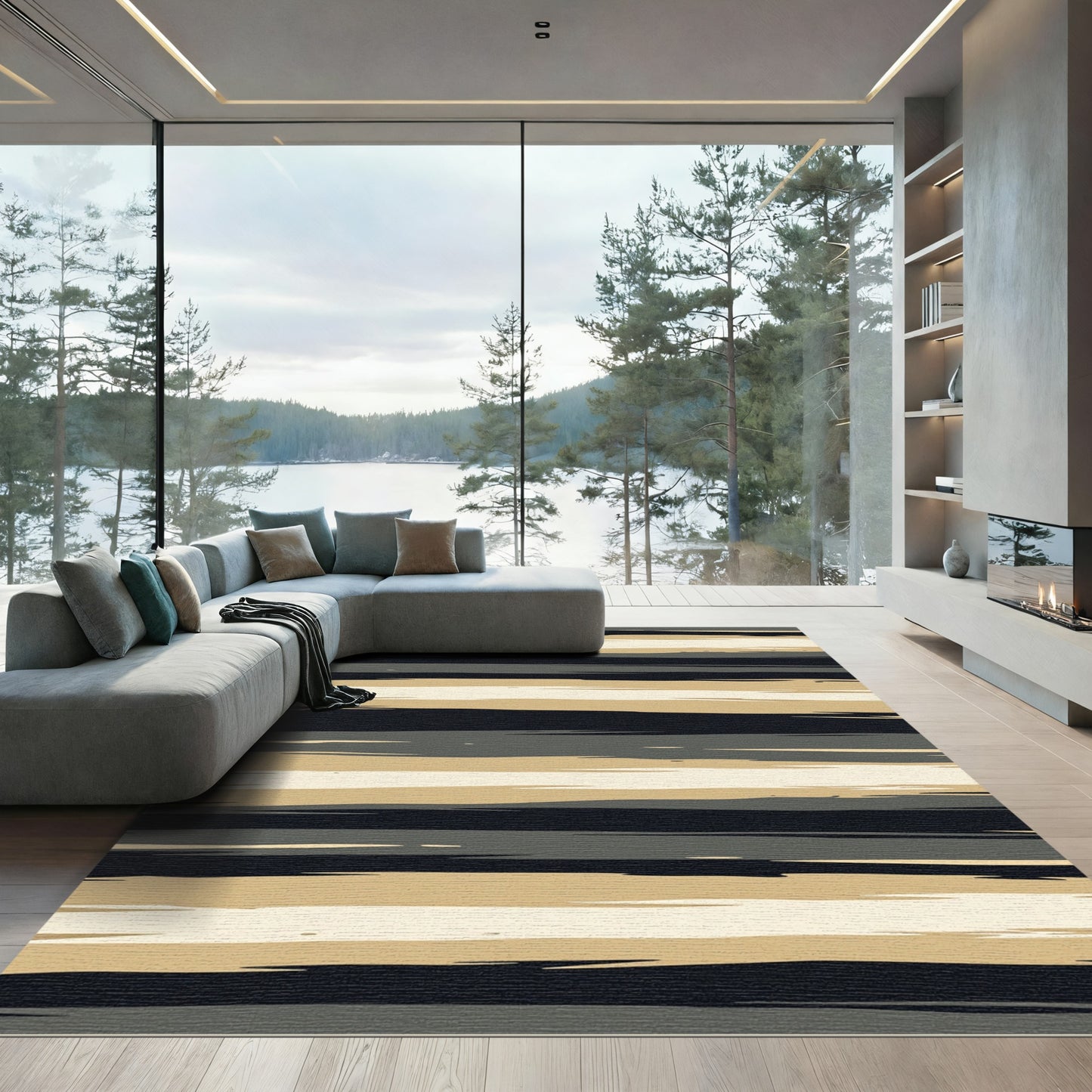Earthy Tonal Abstract Stripe Rug