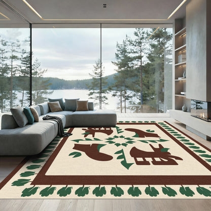 Brown Green Folk Art Animals Rug