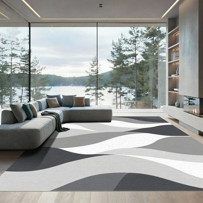Monochromatic Wavy Landscape Abstract Rug