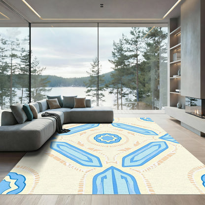 Light Yellow Blue Geometric Symmetry Rug