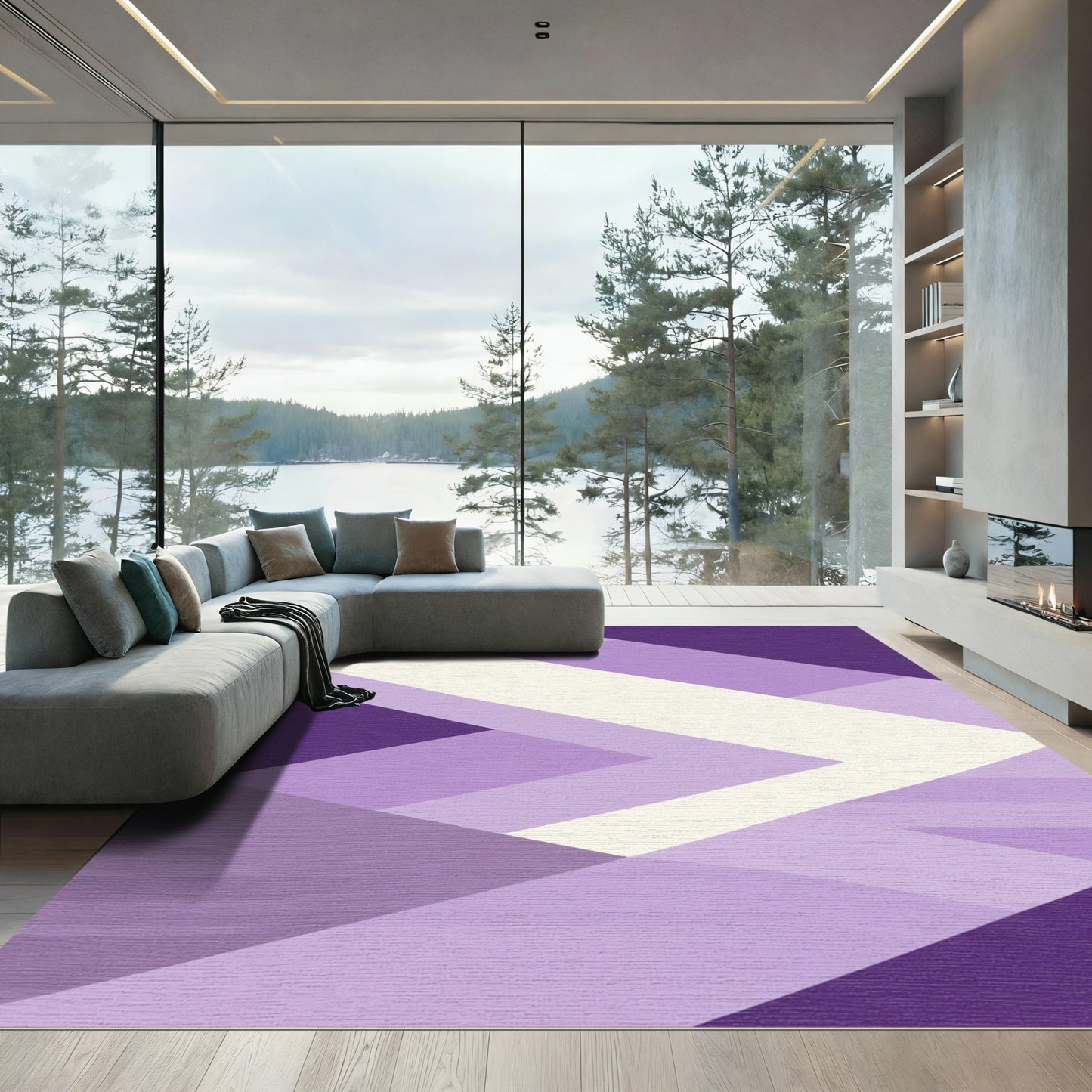 Purple Geometric Chevron Angle Rug