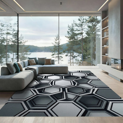 Monochromatic Gray Hexagonal Overlap Rug