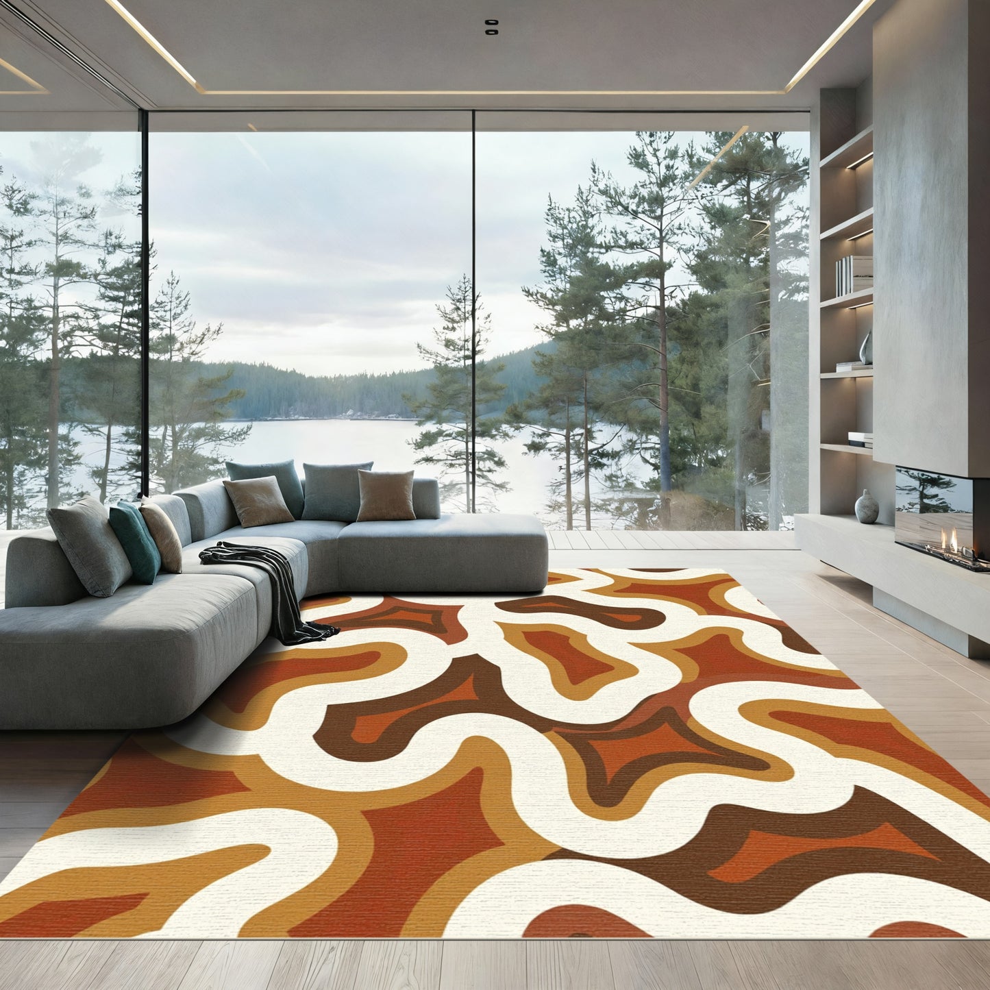 Retro Terracotta Swirl Organic Field Rug