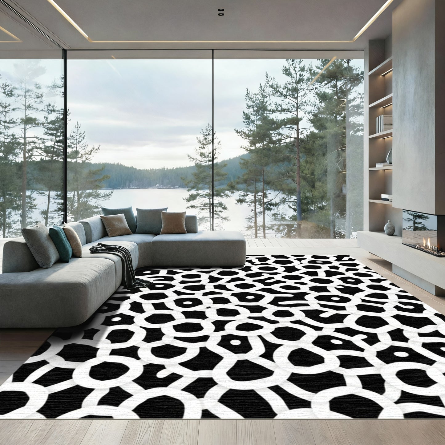 Organic White Cell Arrangement Rug