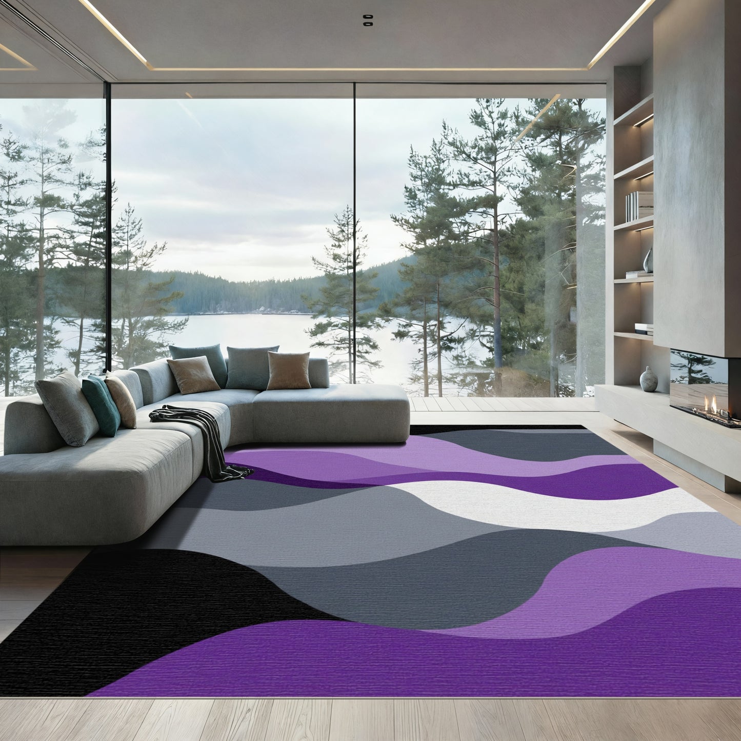 Amethyst Purple Abstract Wave Landscape Rug