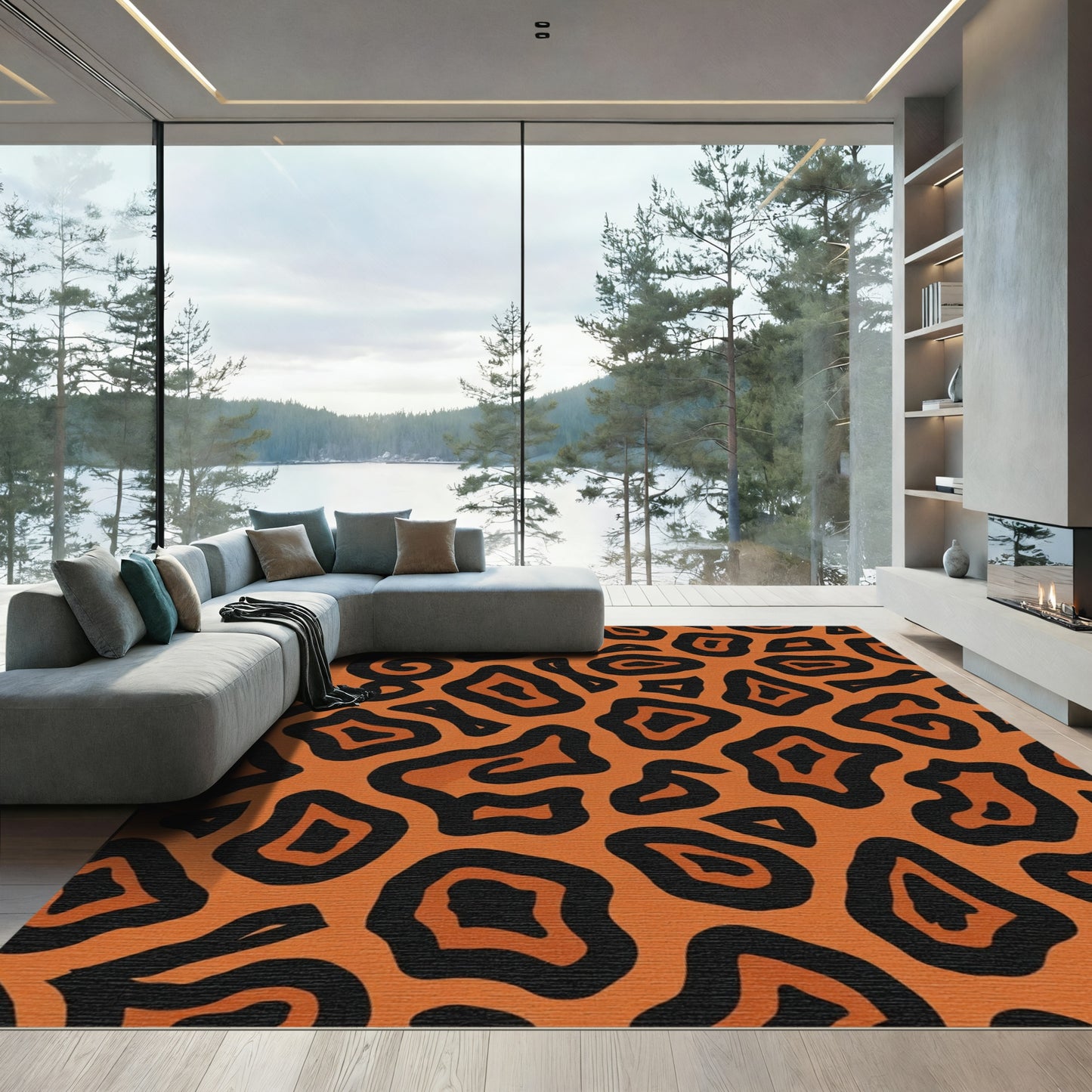 Bold Orange Black Animal Spots Rug