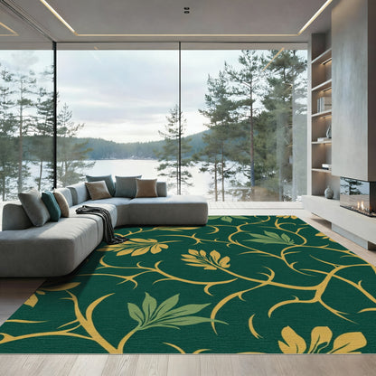 Deep Emerald Golden Vine Foliage Rug