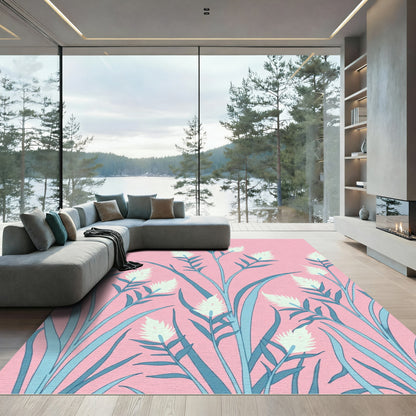 Soft Pink Teal Grass Bloom Rug