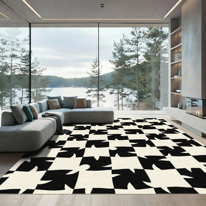 Black Cream Distorted Checkerboard Rug