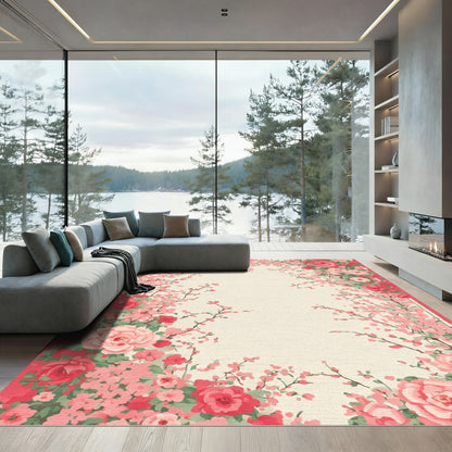 Crimson Rose Garland Botanical Rug