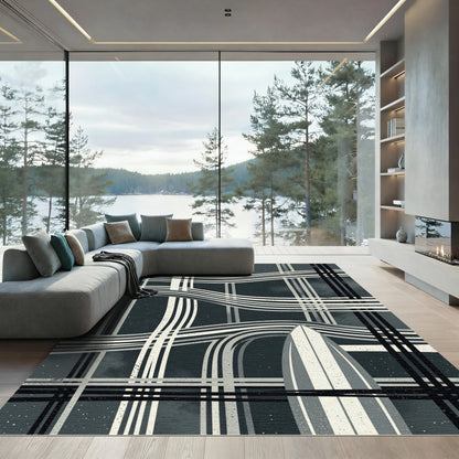 Monochrome Intersecting Waves Board Rug