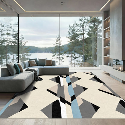 Geometric Shapes Blue And Cream Rug