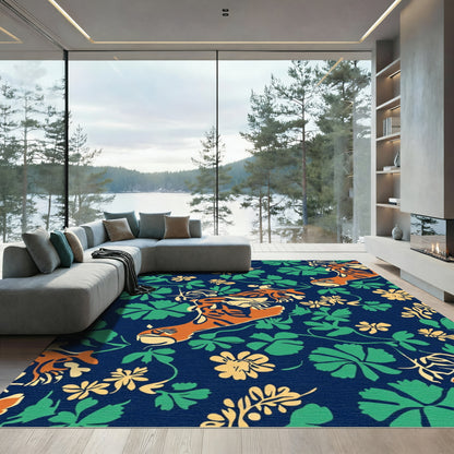 Orange Animal Navy Floral Vine Rug