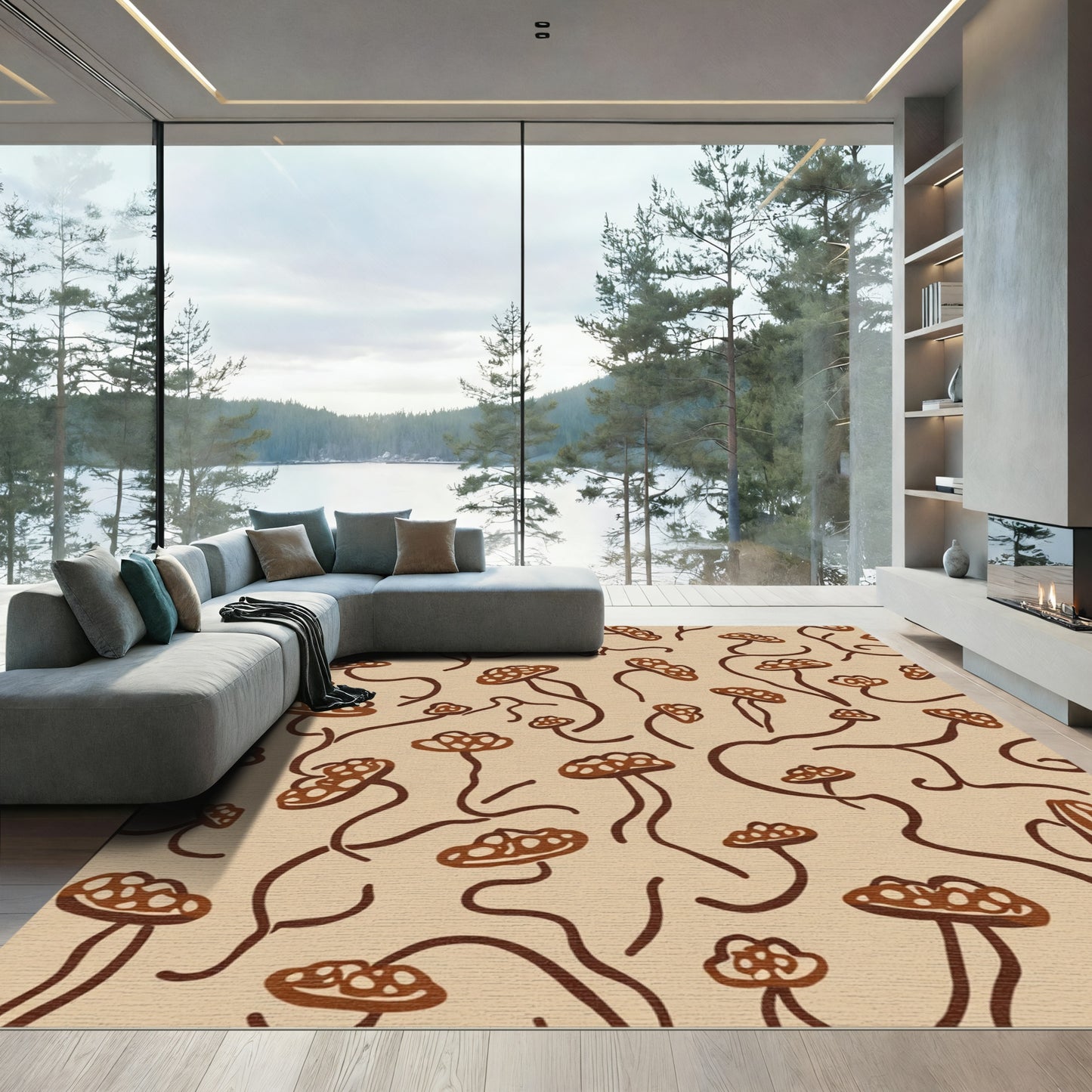 Mushroom Earthy Tone Organic Vine Rug