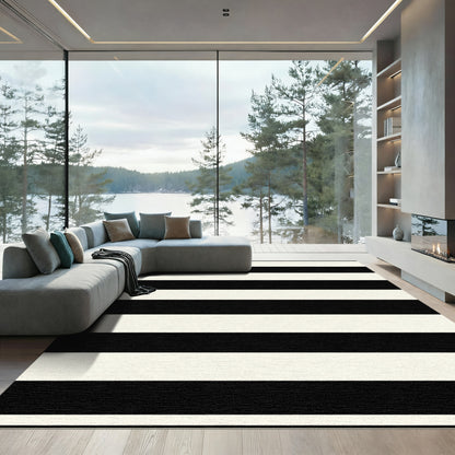 Classic Black Cream Horizontal Bands Rug