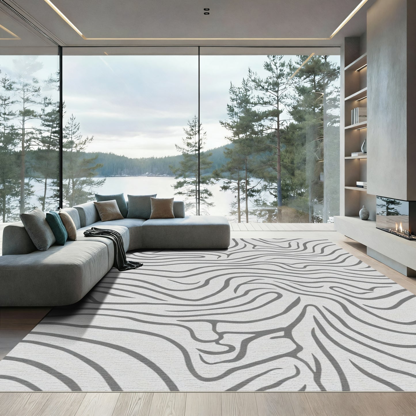 Gray Wavy Zebra Stripe Rug