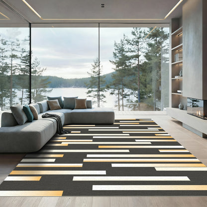 Golden White Gradient Horizontal Lines Rug