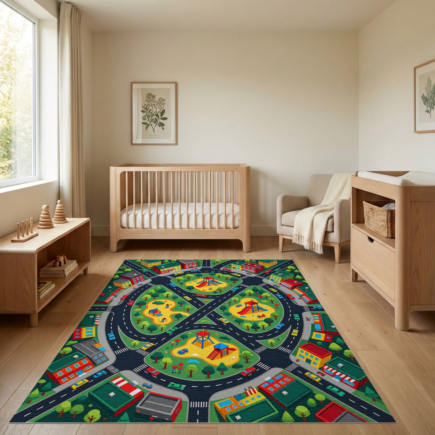 Colorful Whimsical City Playground Parks Rug