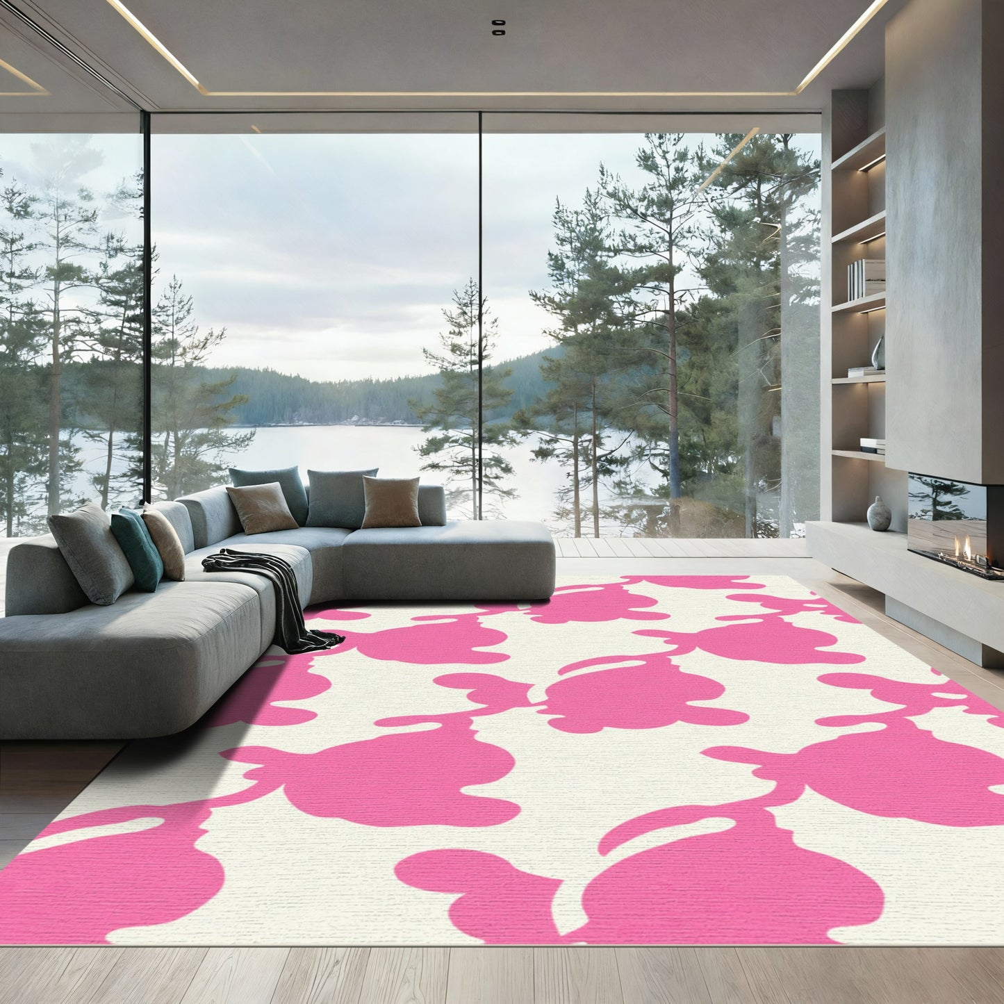 Whimsical Pink Floral Vine Area Rug