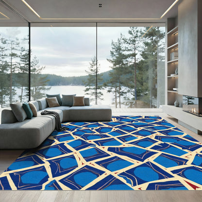 Vibrant Blue Geometric Fragment Rug