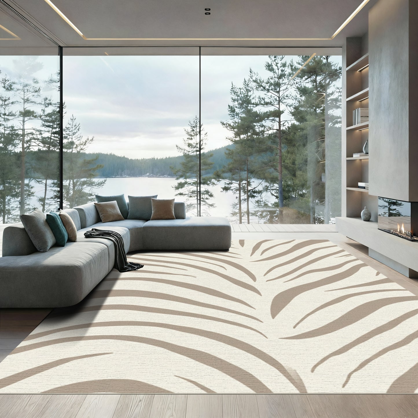 Neutral Beige Animal Print Lines Rug
