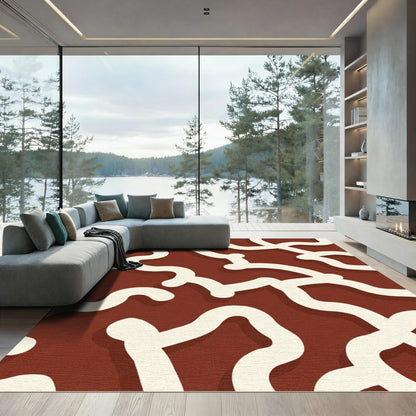 Rust Cream Flowing Abstract Lines Rug