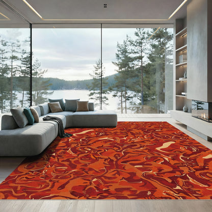 Fiery Auburn Abstract Swirls Rug