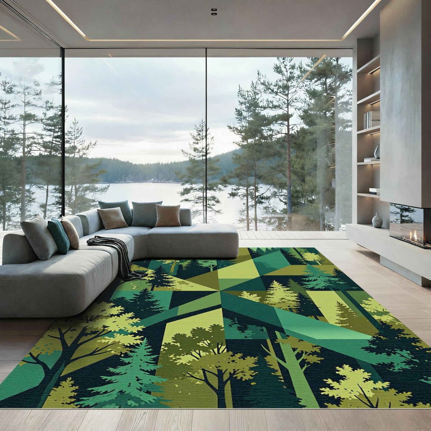 Forest Geometric Abstract Evergreen Woodscape Rug