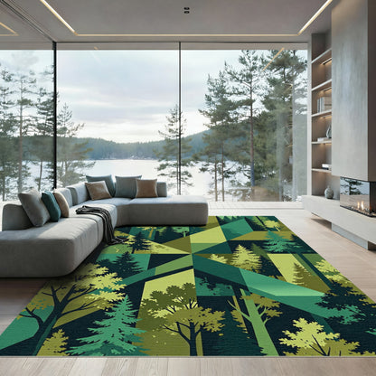 Forest Geometric Abstract Evergreen Woodscape Rug