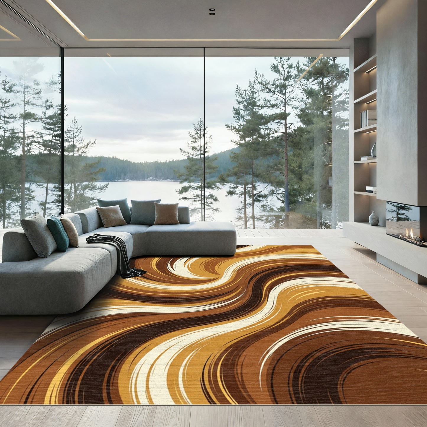 Earthy Swirl Abstract Warm Tones Rug