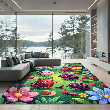Whimsical Bugberry Garden Meadow Fun Rug