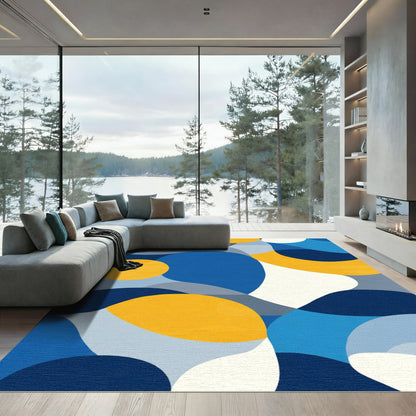 Modern Blue Yellow Organic Shape Rug