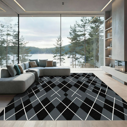 Classic Grey Black Diamond Lines Rug
