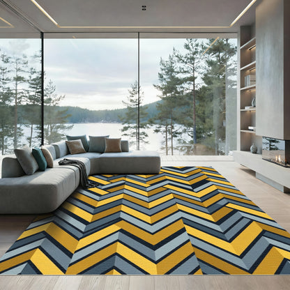 Modern Mustard and Slate Chevron Zigzag Rug