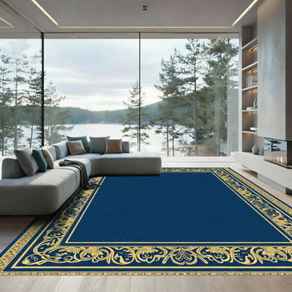Majestic Blue Gold Floral Frame Rug