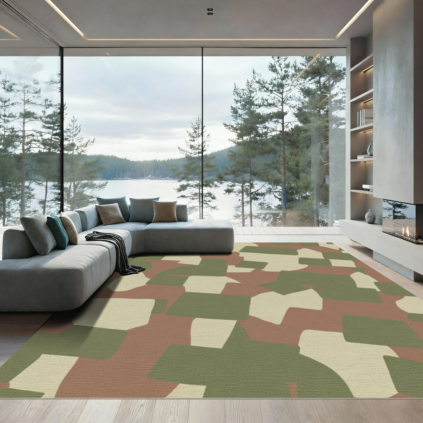 Camouflage Abstract Earthy Tone Fragments Rug