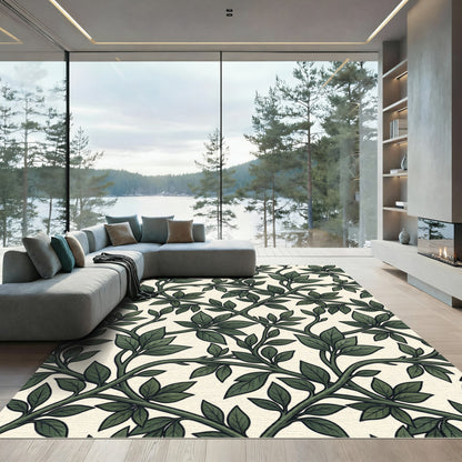 Cream Vintage Green Leafy Vine Rug