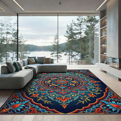 Exquisite Cobalt Floral Medallion Goldfish Art Rug