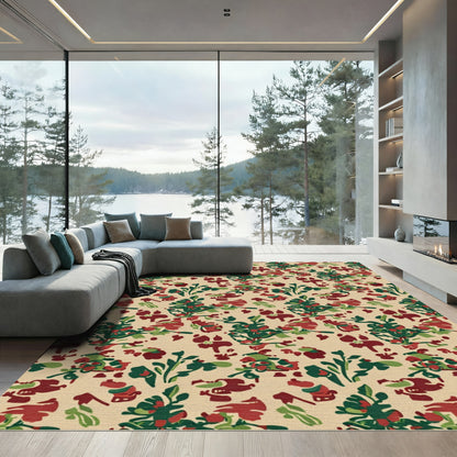 Abstract Red Green Floral Blend Rug