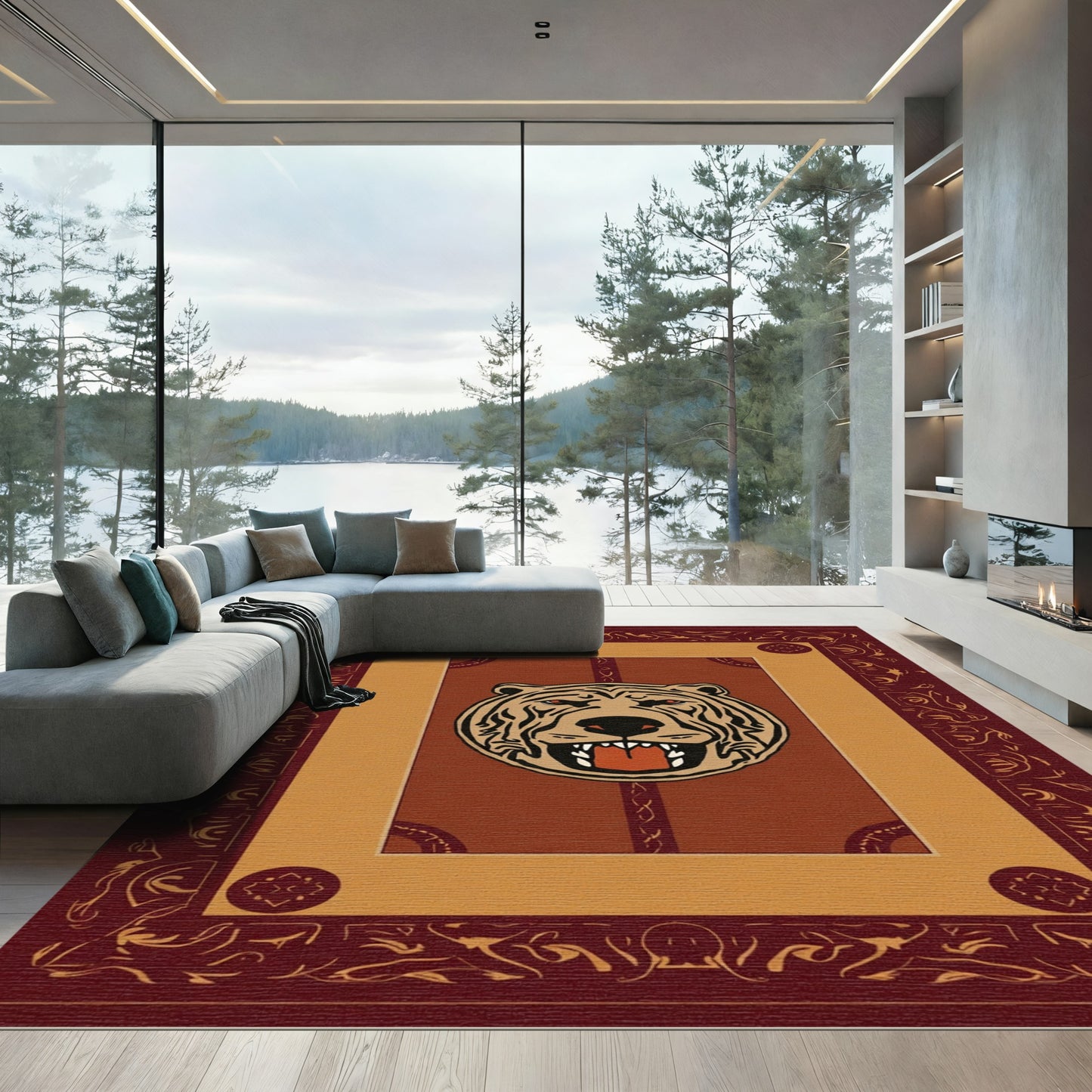 Crimson Tiger Face Medallion Aura Rug