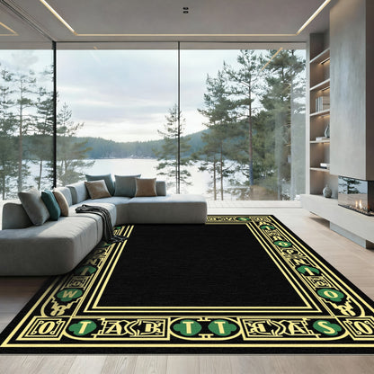 Art Nouveau Gold Green Lettered Border Rug
