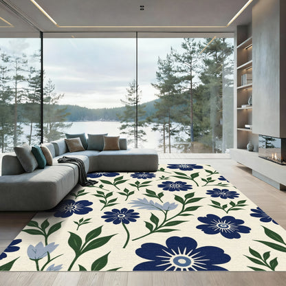 Navy Blue Floral Medallion Garden Rug