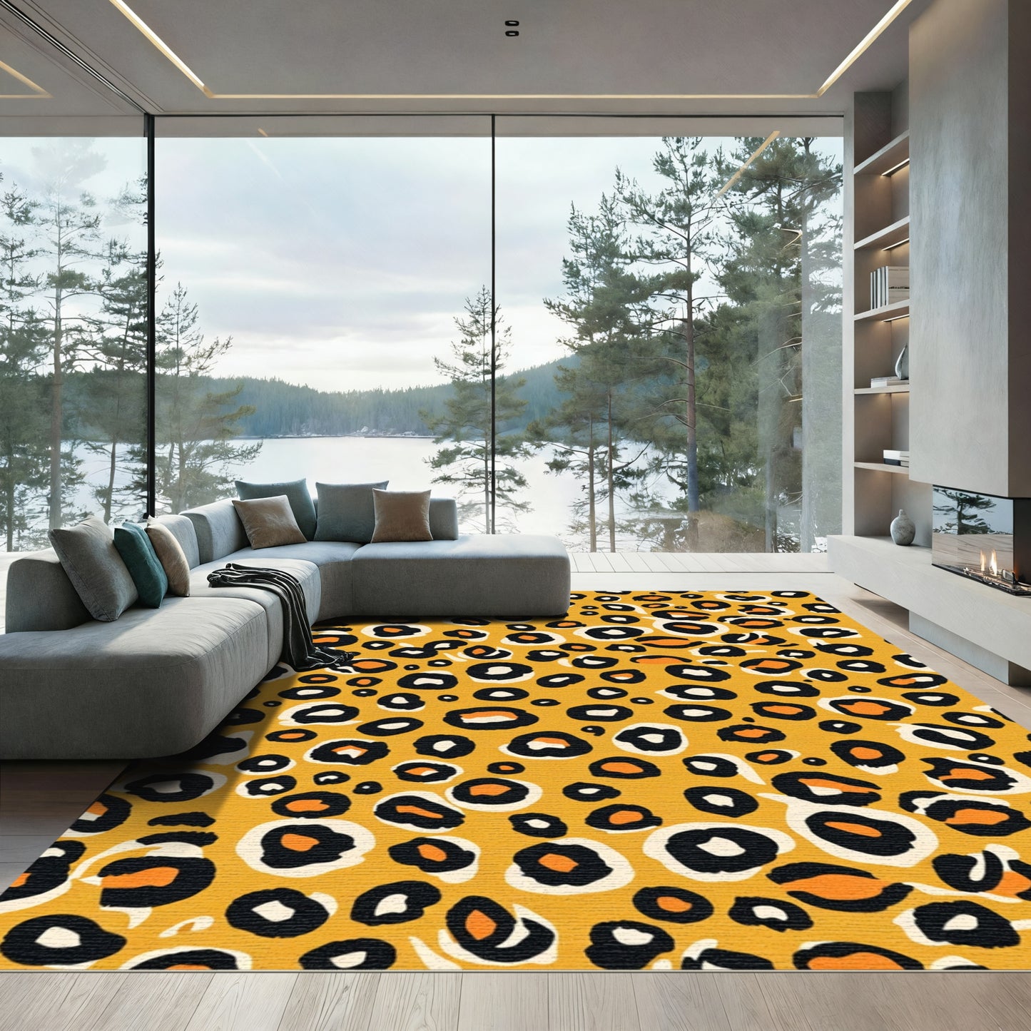 Golden Orange Leopard Spots Rug