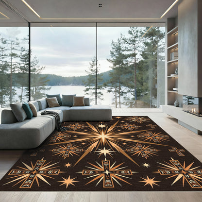 Brown Gold Starburst Cross Arrangement Rug