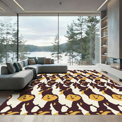 Retro Cream Yellow Figural Repeating Rug